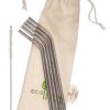 5 stainless steel straws pack with organic cotton pouch and straw cleaner - Image 2