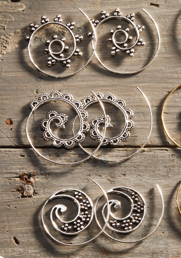 boho silver plated hoop earrings