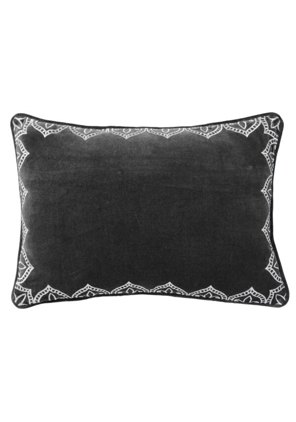 Charcoal embroidered velvet cushion