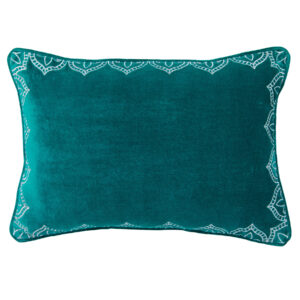 Sea green embroidered velvet cushion