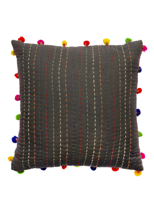 Charcoal kantha stitch cushion