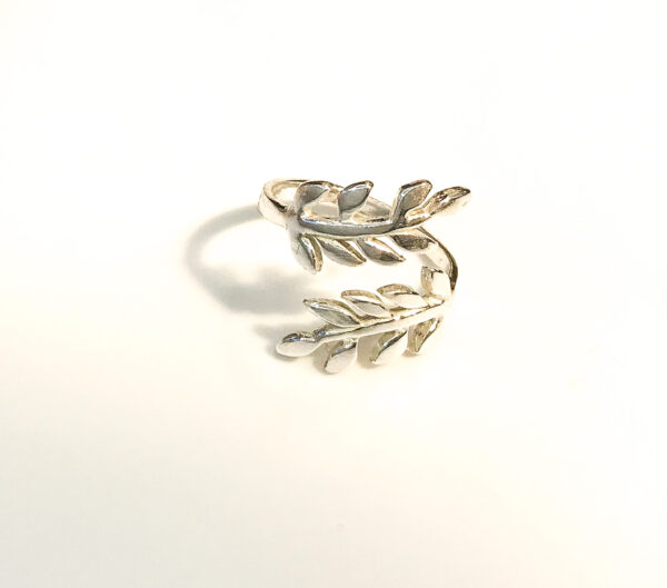Silver plated rowan leaf ring