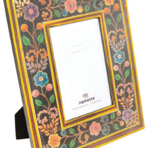 Black hand painted floral photo frame