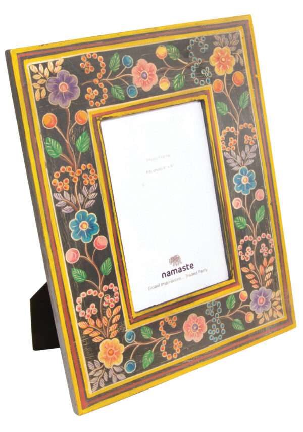 Black hand painted floral photo frame