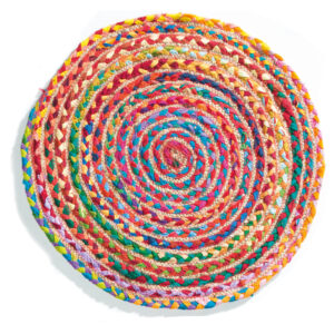 Multicoloured jute and recycled cotton round rug
