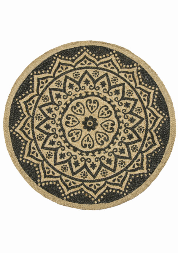 Round jute mandala rug black