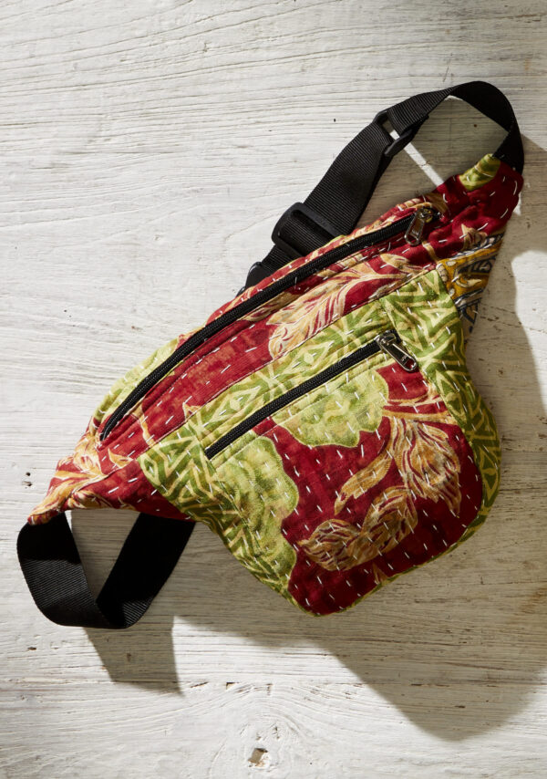 Kantha stitch sari bum bag
