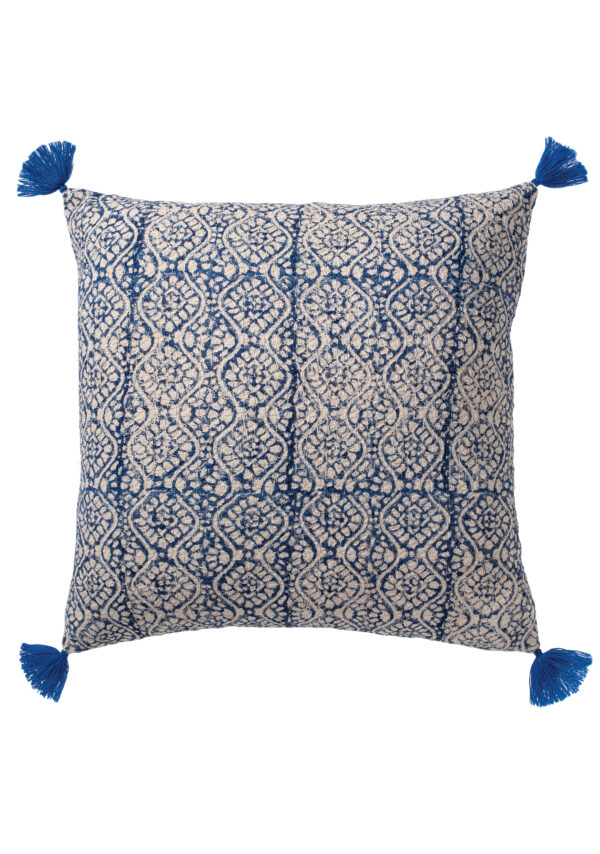 Blue block print boho cushion Wildwood Cornwall, Bude