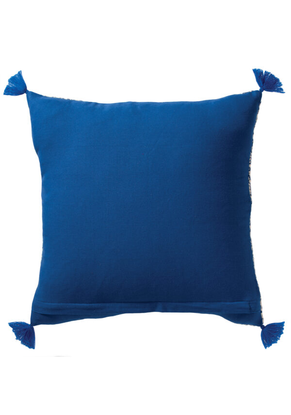 Back of blue block print cushion boho Wildwood Cornwall, Bude
