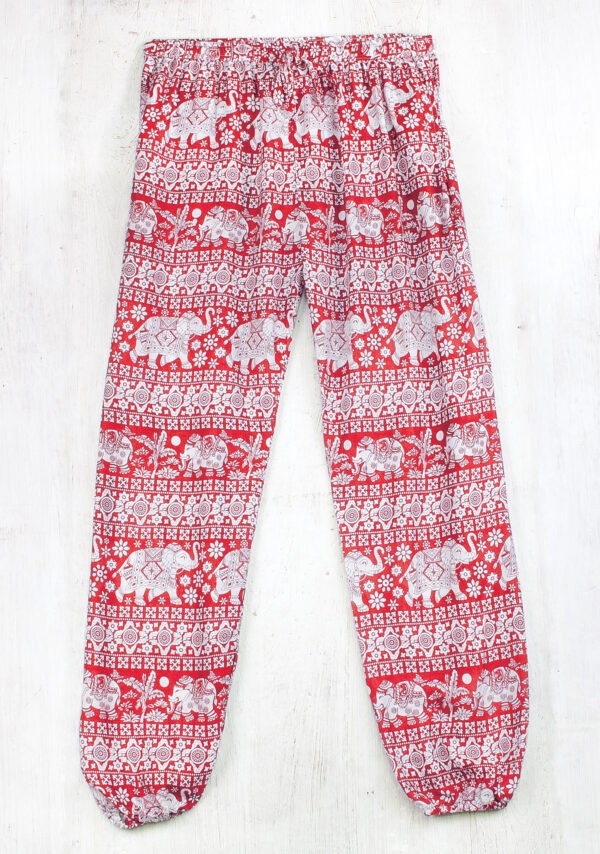 Red elephant harem pants