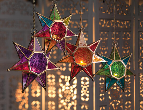 Moroccan style glass hanging star lantern