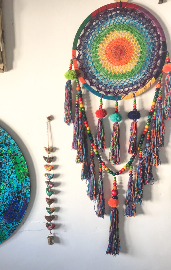 Rainbow crochet fair trade dreamcatcher Wildwood Cornwall