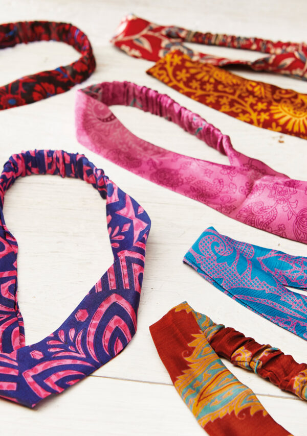 Recycled sari headbands fairtrade fair trade, Wildwood Cornwall, Bude