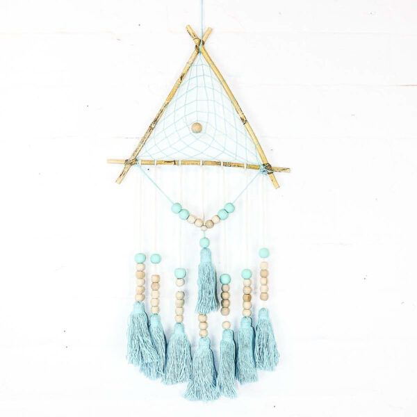 Blue triangle dreamcatcher bamboo wooden beads, Wildwood Cornwall, Bude