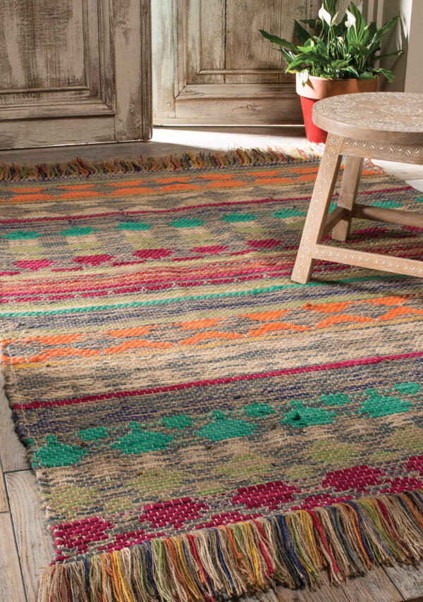 Panama jute and cotton sustainable fairtrade aztec rug, Wildwood Cornwall, Bude