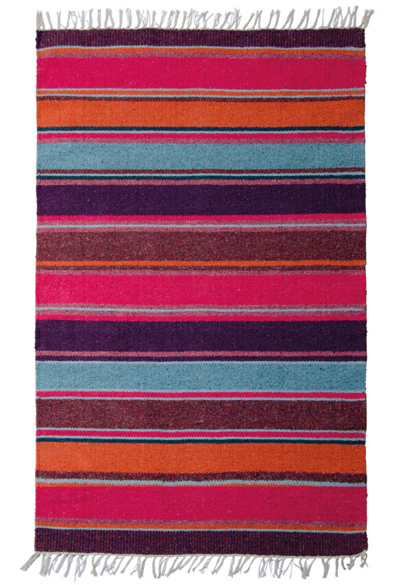 Stripey bright fair trade rug Wildwood Cornwall