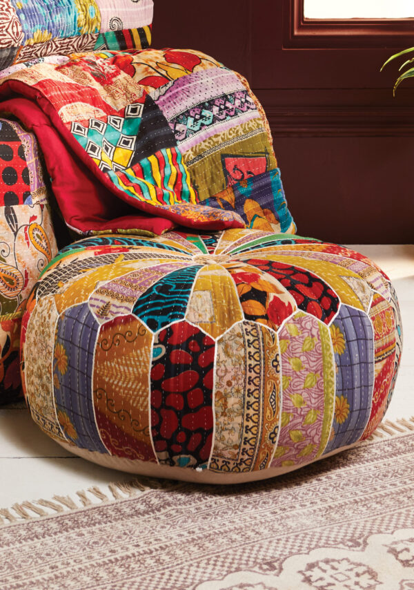 Vintage fair trade patchwork pouffe, Wildwood Cornwall