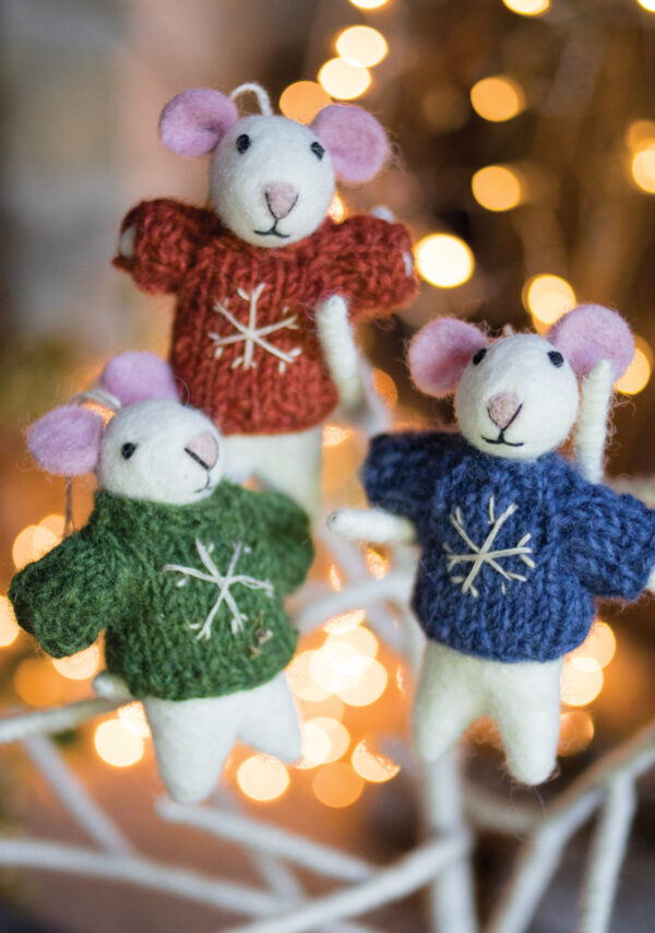 Fair trade wool mice Christmas decoration, Wildwood Cornwall
