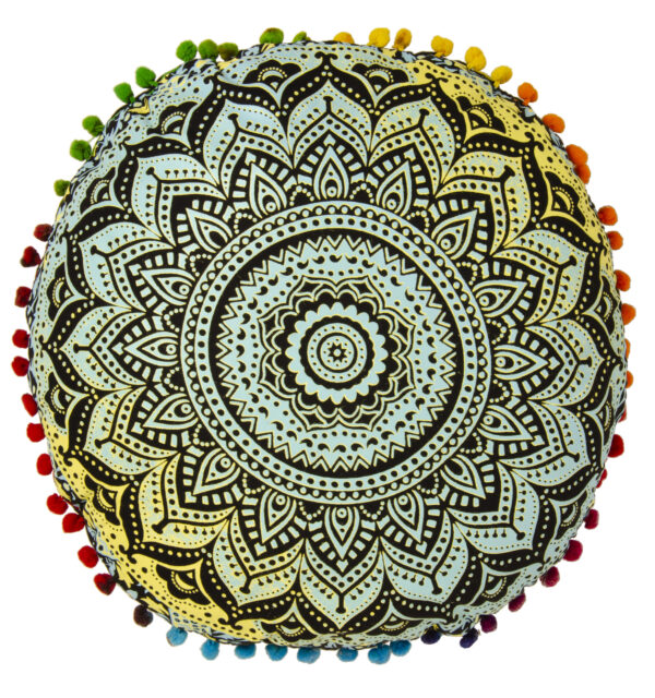 Multicoloured mandala meditation cushion, Wildwood Cornwall