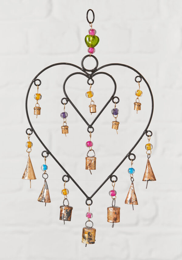 Double heart fair trade windchime, Wildwood Cornwall wind chime