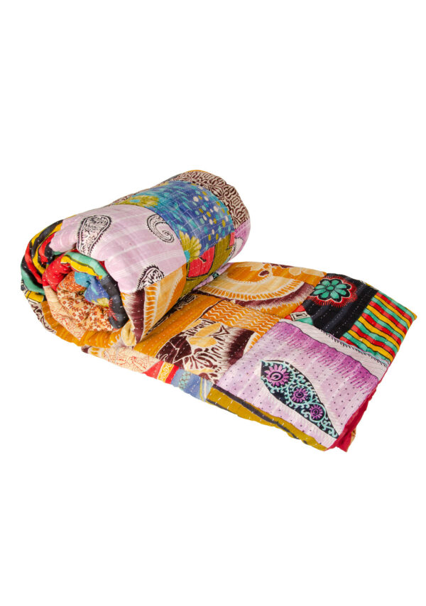 Kantha stitch fair trade hippy patchwork quilt, Wildwood Cornwall