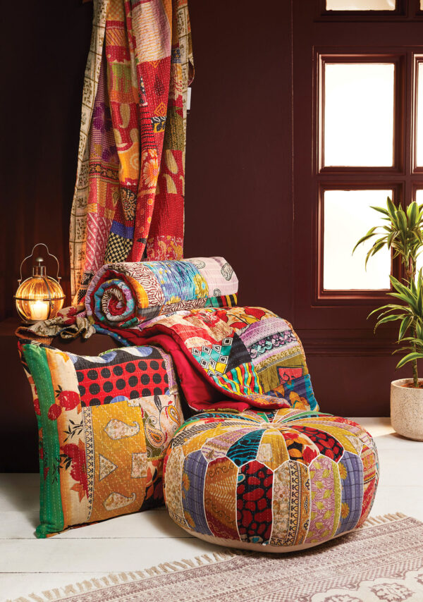 Kantha stitch patchwork quilt, fair trade
