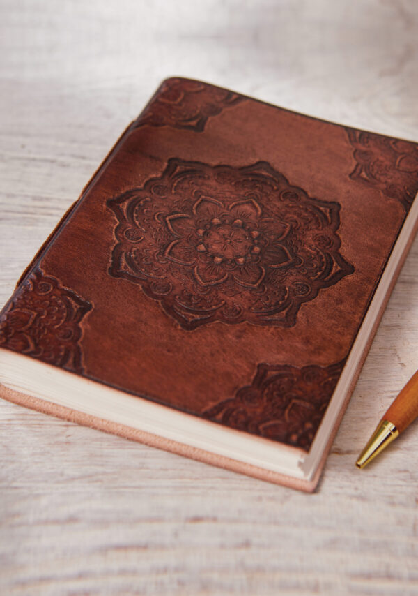 Leather mandala journal fair trade Wildwood Cornwall