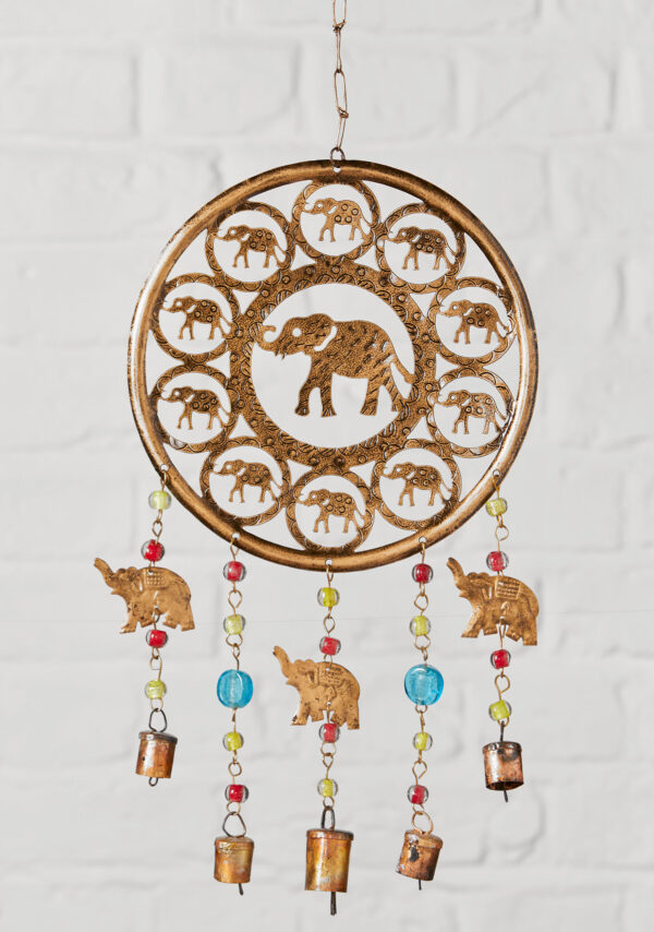 Round elephant brass windchime, Wildwood Cornwall