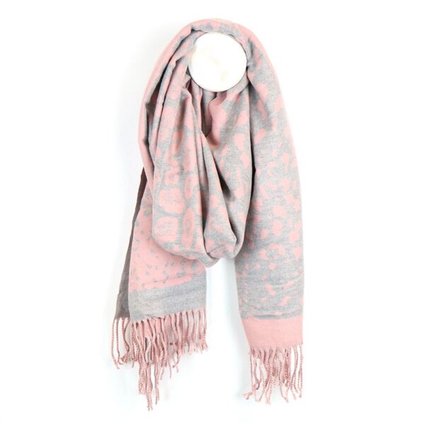 blush pink and grey animal scarf, Wildwood cornwall