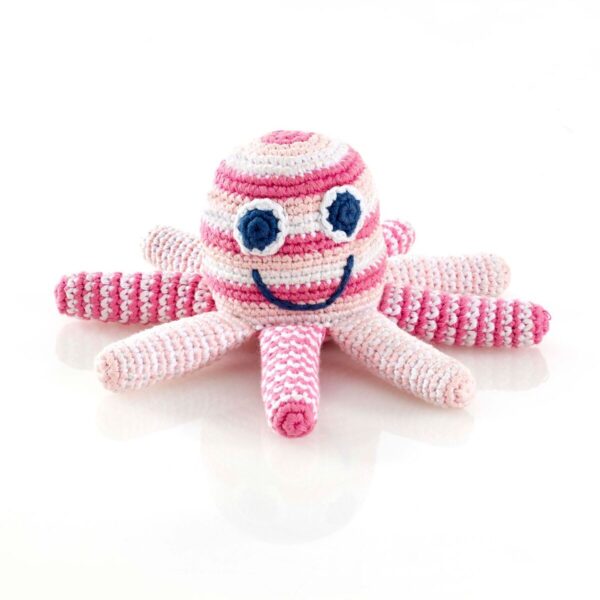 Stripey pale pink baby girl octopus toy
