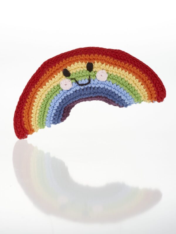 Bright crochet rainbow rattle