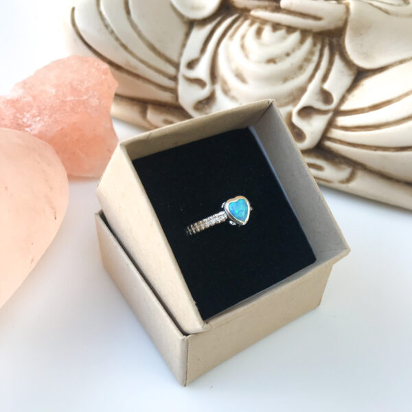Blue created opal heart ring
