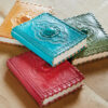 Bright coloured leather notebook fair trade wildwood cornwall