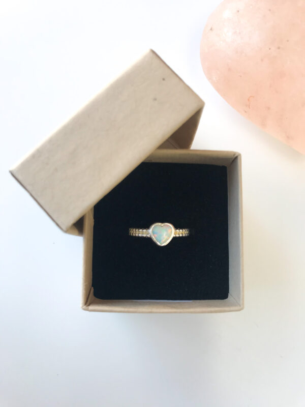 Created white opal heart ring in eco gift box Wildwood
