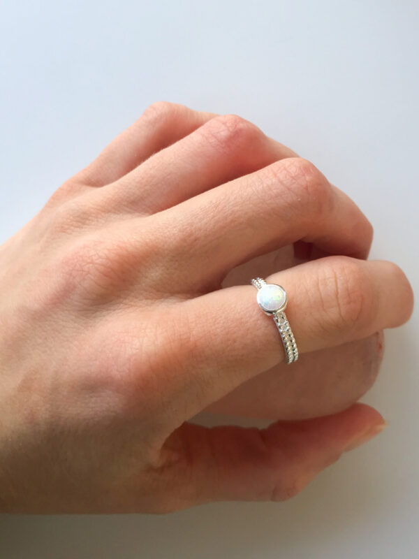 Created white opal silver ring boho WIldwood COrnwall