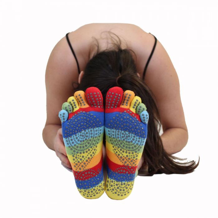 Anti-slip rainbow separate toe yoga socks