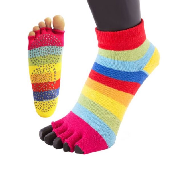 rainbow wildwood Cornwall toe-socks-yoga-pilates-anti-slip-trainer-opentoe-toeless