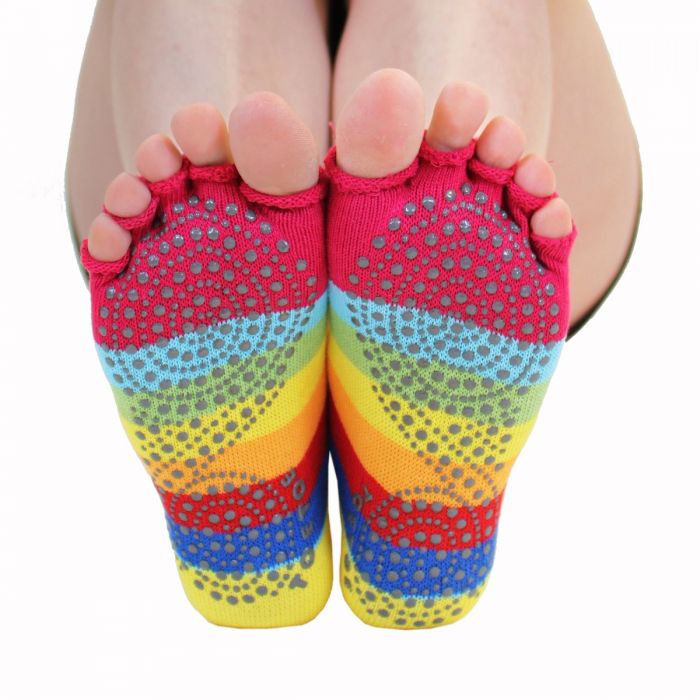 Anti-slip rainbow toeless yoga socks