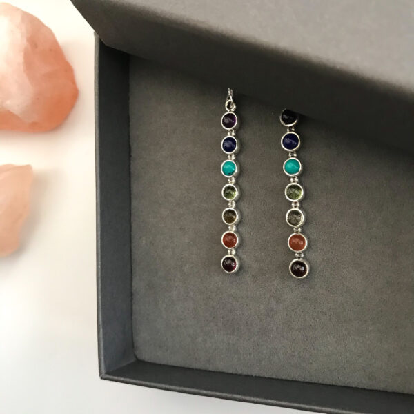 Drop earrings chakra rainbow sterling silver gift