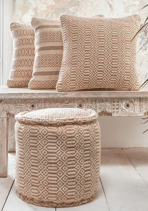 Kalindi recycled cotton and jute tall pouffe ethical Wildwood Cornwall