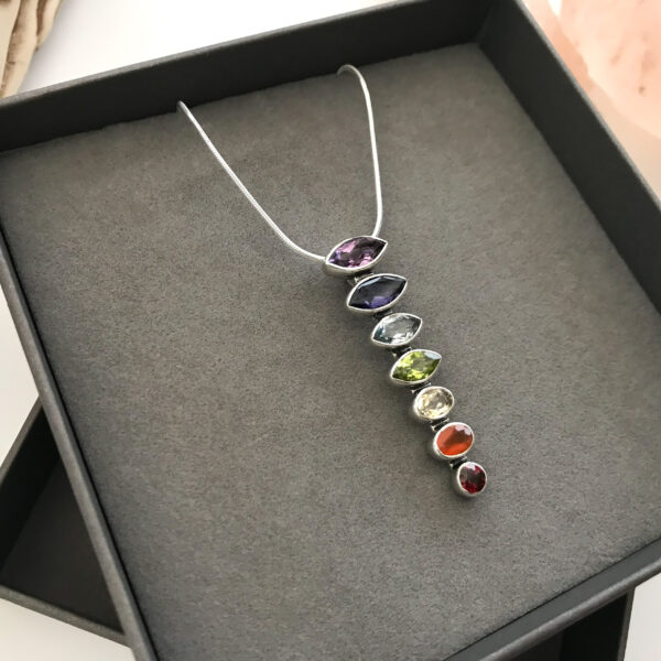 Tiered sterling silver chakra necklace in gift box, Wildwood Cornwall