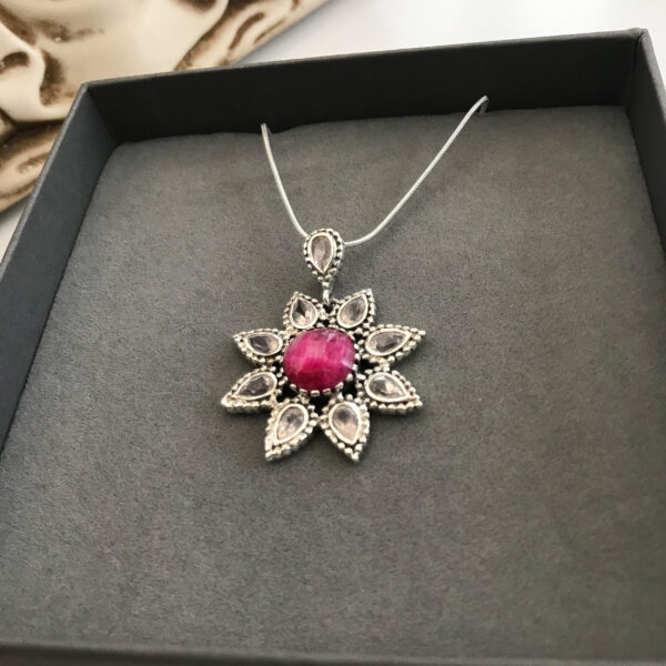 Ruby rose quartz flower sterling