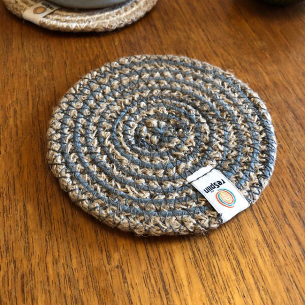 Grey spiral respiin coaster Wildwood Cornwall jute