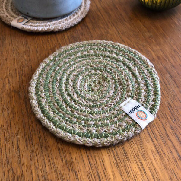 Natural jute respiin green spiral coaster Wildwood Cornwall Bude