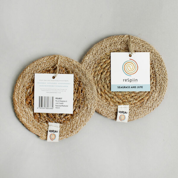 Neutral jute and seagrass coasters respiin Wildwood Cornwall Bude