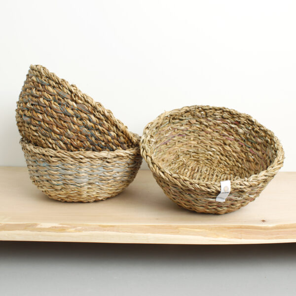 Neutral natural sari and seagrass bowls Wildwood Cornwall uk