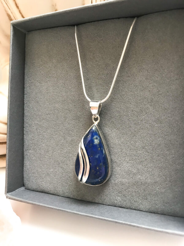 Teardrop sterling silver lapis lazuli pendant necklace Wildwood