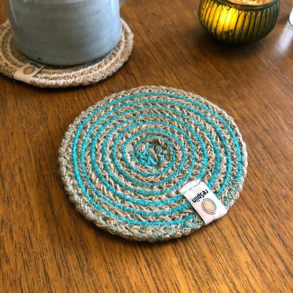 Turquoise jute respiin coaster Wildwood Cornwall