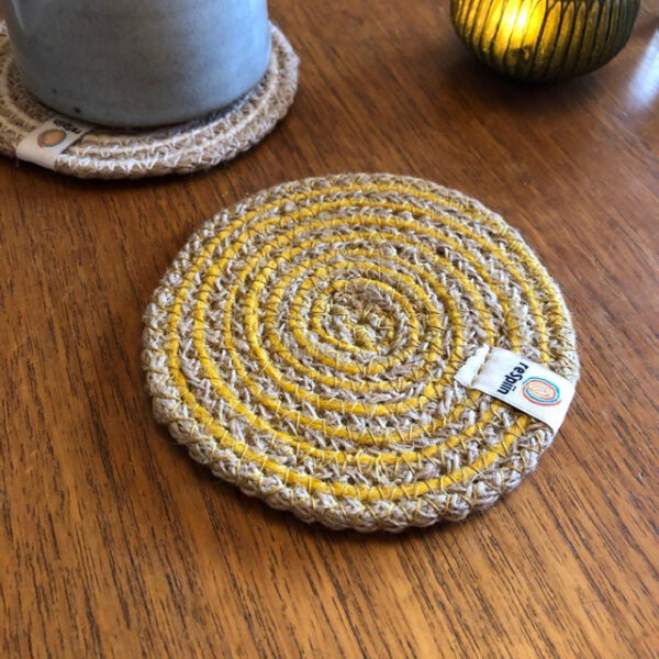 Yellow jute respiin coaster spiral Wildwood Cornwall