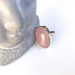 Large rose quartz sterling silver ring Wildwood cornwall boho